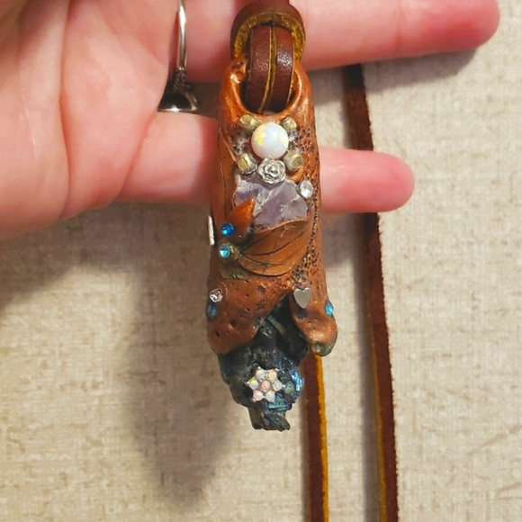 OPAL AMETHYST TITANIUM DRUZY AMULET CRYSTAL LEATHER NECKLACE HANDMADE☆OOAK BOHO - Picture 3 of 17